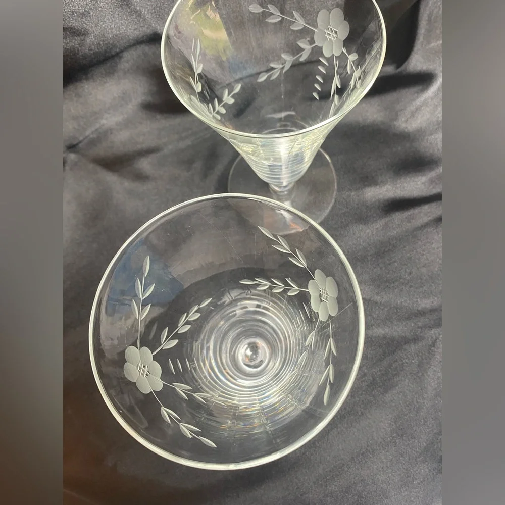 Vintage 1960’s Cut Crystal Stemmed Wine Glasses - set of two (2)